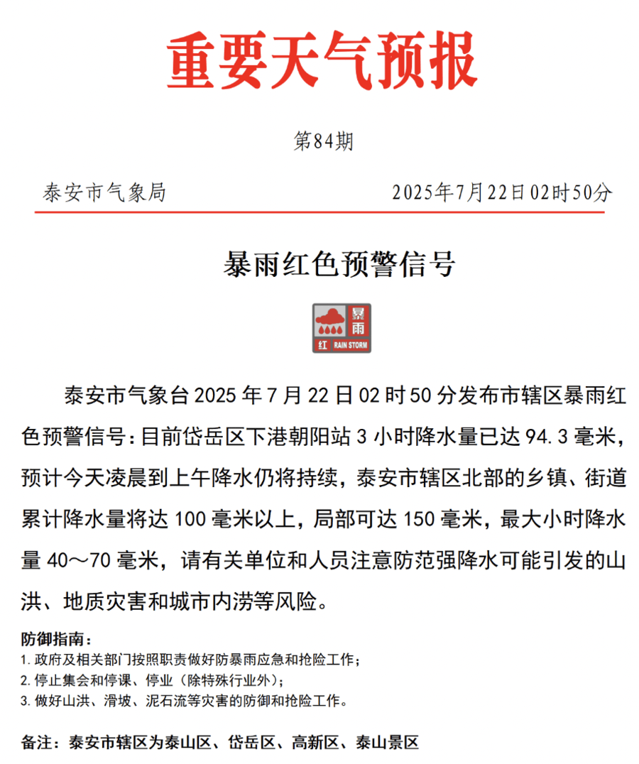 紧急提醒<strong></p>
<p>Trump币</strong>！泰安暴雨红色预警信号已发布！非必要不外出！