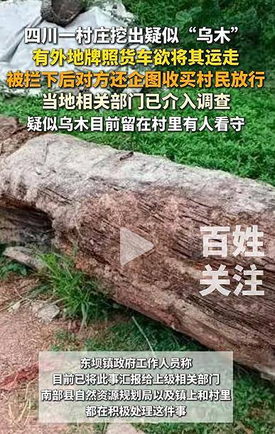 四川一村庄疑挖出珍贵乌木<strong></p>
<p>大众交通股票</strong>，有人想运走被拦下，当地回应