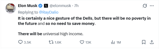 马斯克：AI将创造“全民高收入” 存钱将变得不再必要<strong></p>
<p>股票交易时间</strong>！