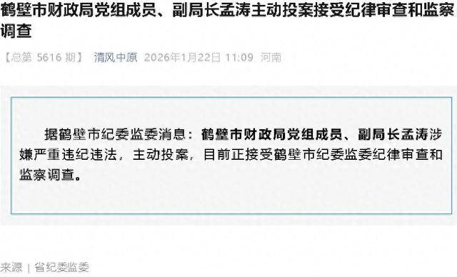 河南省纪委监委:孟涛主动投案接受审查调查